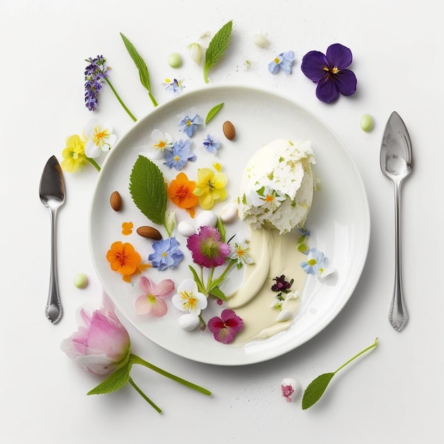 A dessert plate with flowers