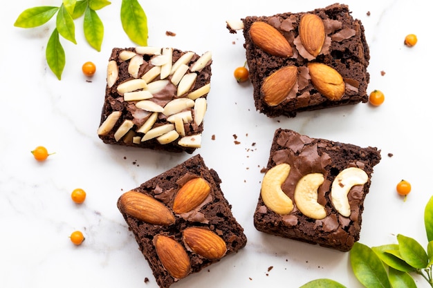 dessert snack brownies with leaf