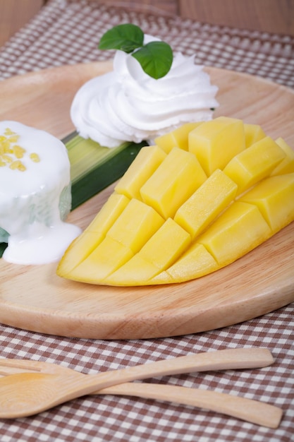 Dessert sweet sticky rice with mango coconut milk