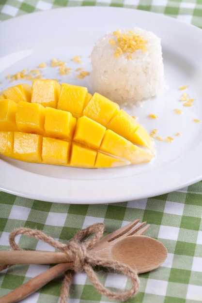 Dessert sweet sticky rice with mango coconut milk