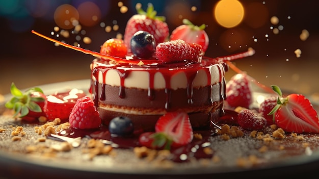 Десерт с ягодами и мюсли на нем