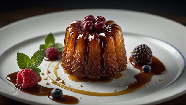 Photo a dessert with berries on it sits on a plate with a berry on it