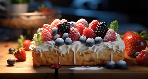 a dessert with berries on top