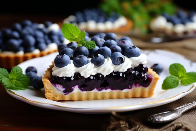 a dessert with blueberries and cream on it