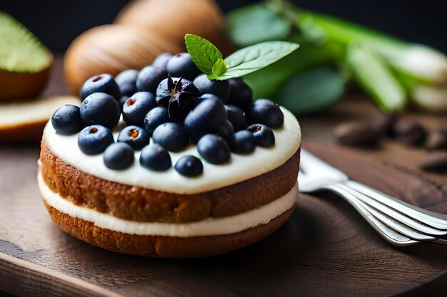 A dessert with blueberries and cream on top of it