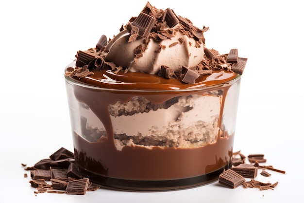 Dessert with chocolate and cream in glass jar