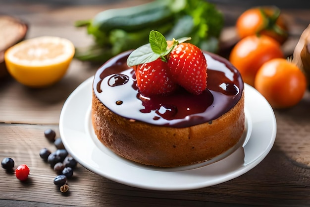 a dessert with chocolate and strawberries on a plate