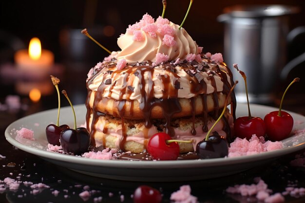 Foto un dessert con sopra cioccolato e gelato alla vaniglia