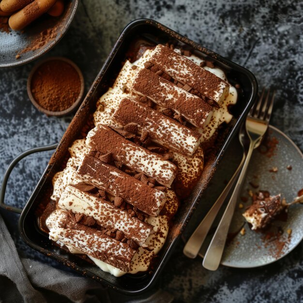 Photo a dessert with chocolate and whipped cream is displayed on a table