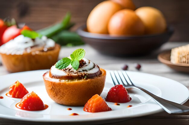 Foto un dessert con la forchetta nel piatto