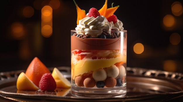 A dessert with a fruity dessert on top