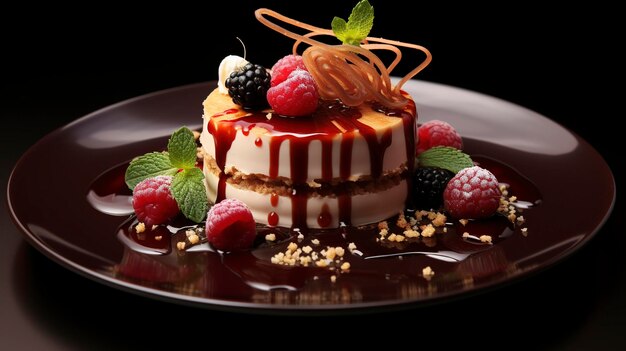 десерт с малиной и шоколадом на верхушке