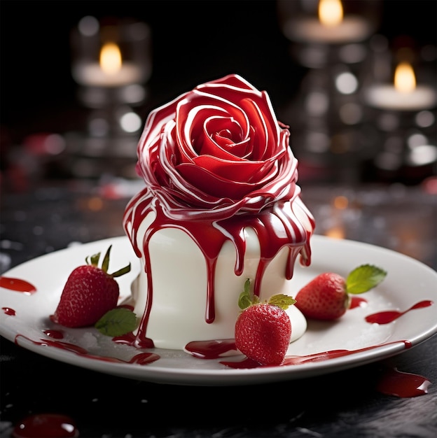 Dessert with rose decoration