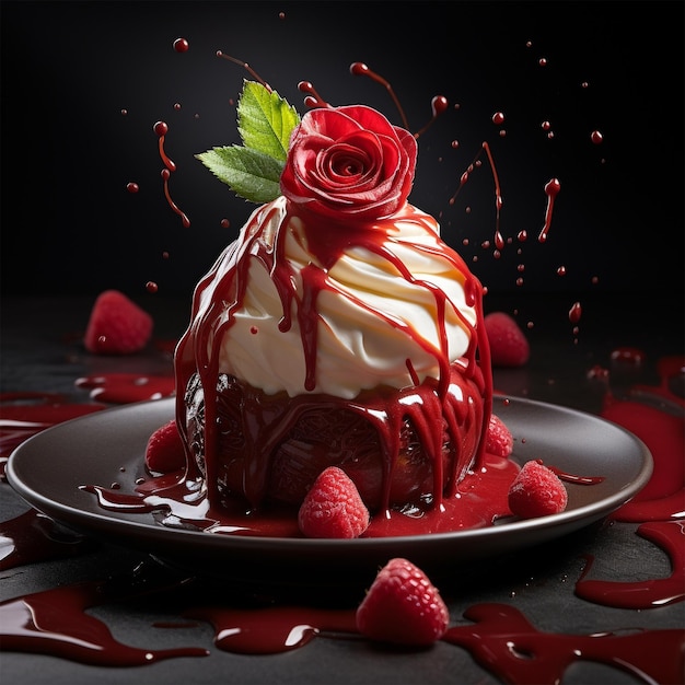 Dessert with rose decoration