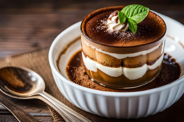 Photo a dessert with a spoon and a spoon next to it