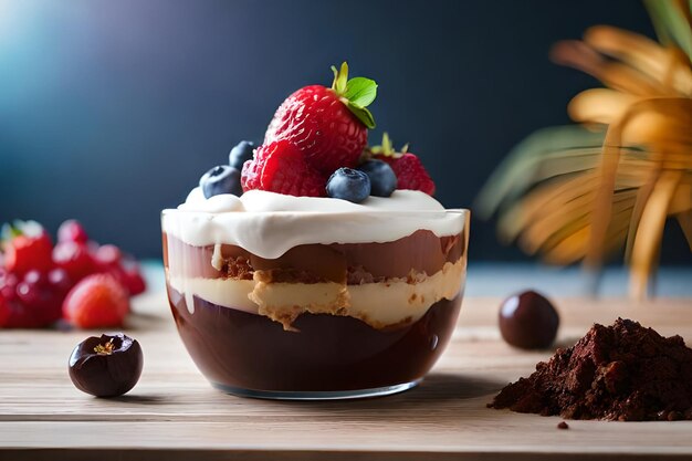 A dessert with a spoonful of vanilla ice cream and berries sits on a plate