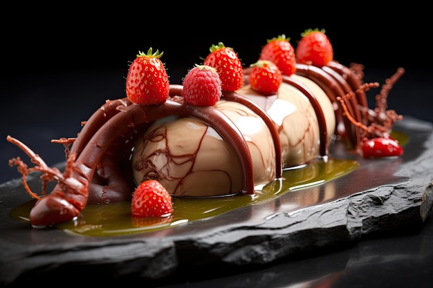 a dessert with strawberries on top