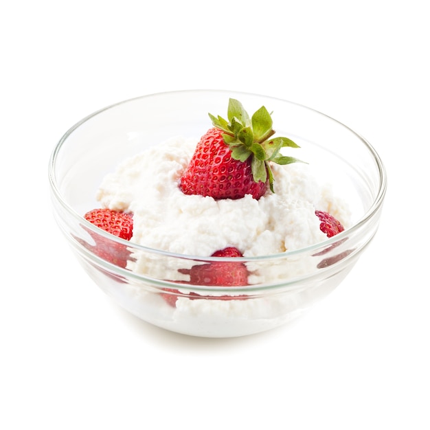 Dessert with strawberry and curd isolated on white