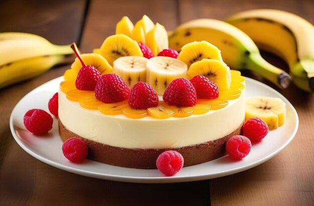 Dessert with white filling and chocolate layer with red berries strawberries