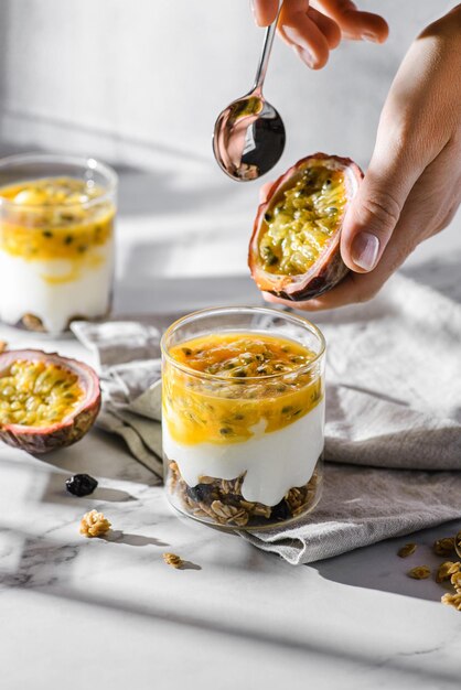 dessert with yogurt and passion fruit