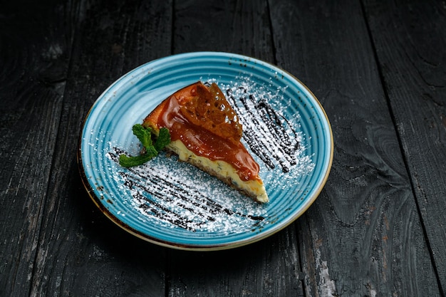 dessert on a wooden black table