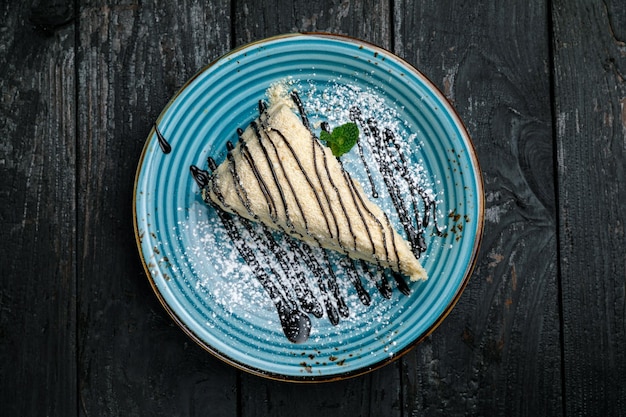 dessert on a wooden black table