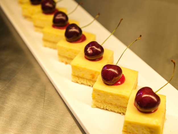 Desserts at the buffet in a restaurant