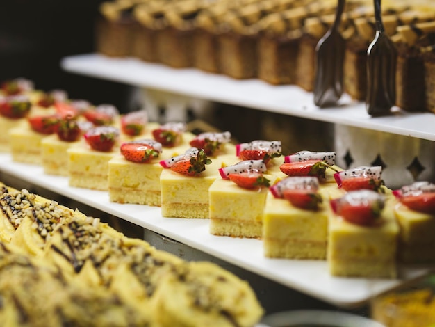 Desserts at the buffet in a restaurant