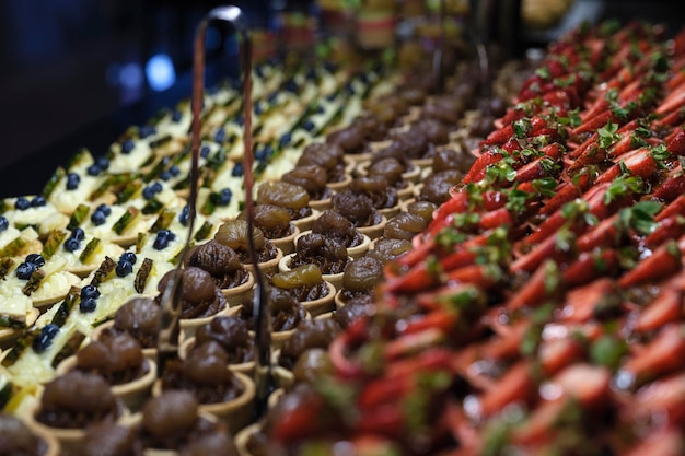 Desserts at the buffet in a restaurant