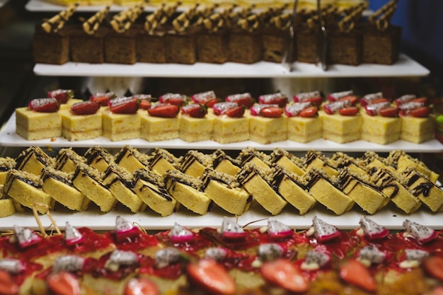 Desserts at the buffet in a restaurant