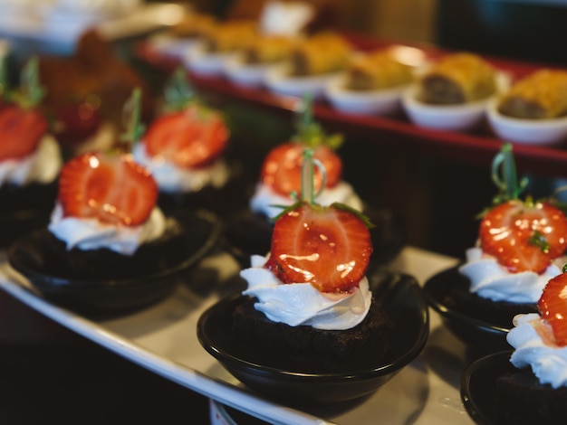 Photo desserts at a hotel buffet