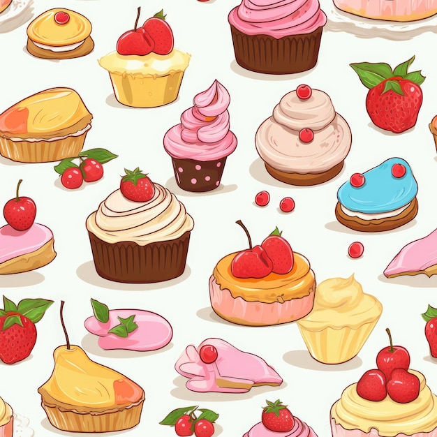 Desserts sweets treats seamless pattern