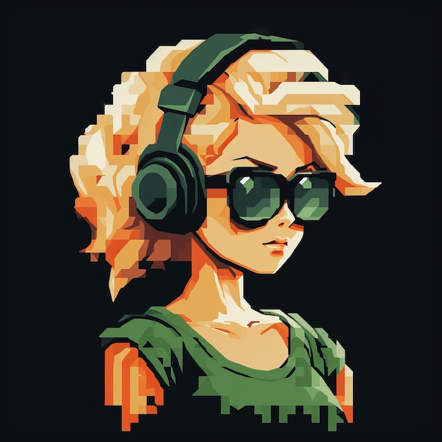 Photo dessinez un personnage fminin blond avec des lunettes dans le style 8bit