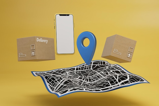 destination on the map. order delivery of parcels to the specified address via smartphone.