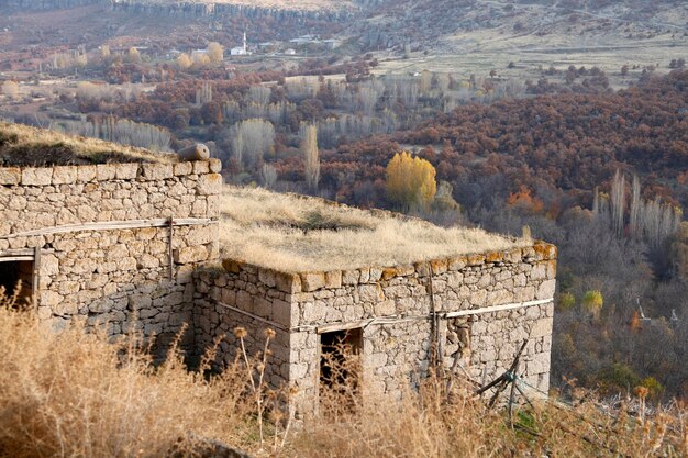 Destroyed abandoned traditional stone house