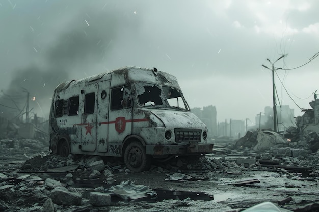 Destroyed ambulance war zone Generate Ai