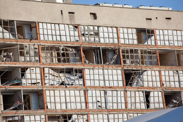 Photo destroyed building can be used as demolition