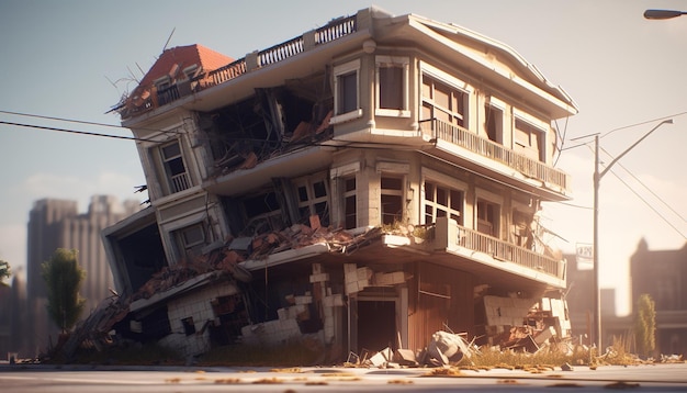 Разрушенное землетрясение здание Generative Ai