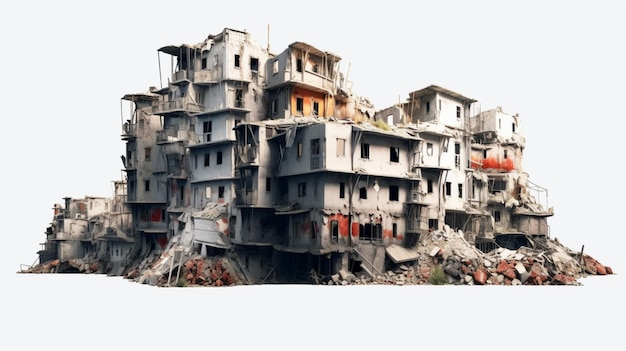 Photo destroyed buildings after earthquake isolated ai generative