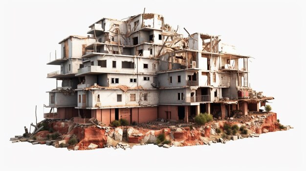 Photo destroyed buildings after earthquake isolated ai generative