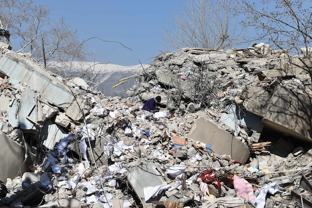 Destroyed buildings after the earthquake in Turkey. 7.8 and 7.4 eartquake. 6 FEBRUARY 2023