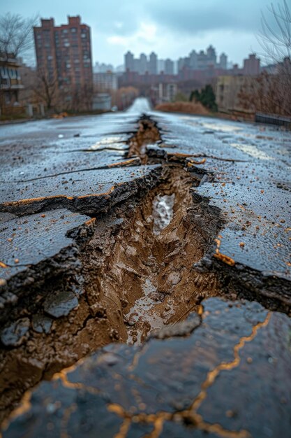 Photo destroyed city after earthquake generative ai