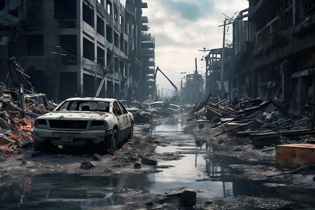 Foto sfondo della città distrutta