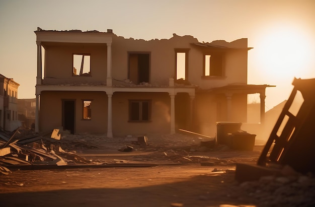 Разрушенный дом в городе из-за взрывов опустошение войны нет людей