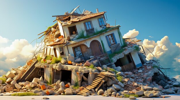 A destroyed house the effects of an earthquake or other elements