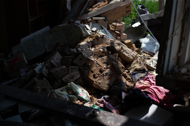 Destroyed houses after fires and artillery and bombs during russias invasion of ukraine