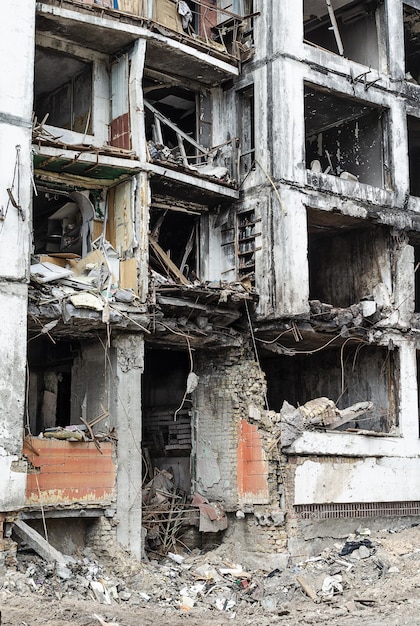 Destroyed residential building after shelling