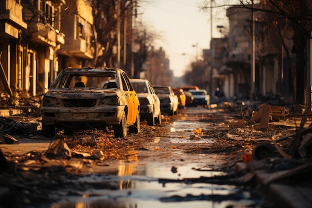 Photo destroyed streets houses roads after a natural disaster consequences of a flood