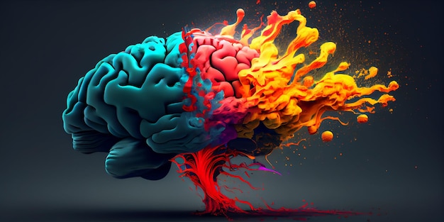 Destruction brain explosion illustration Conceptual information overload lack of calm thinking brain creative ideological explosion flat intellectual attack Generative AI