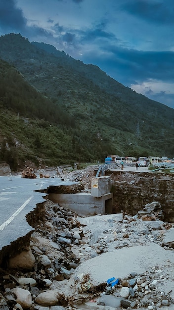 Destruction caused by the flashflood in Beas river Manali Kullu Himachal Pradesh India